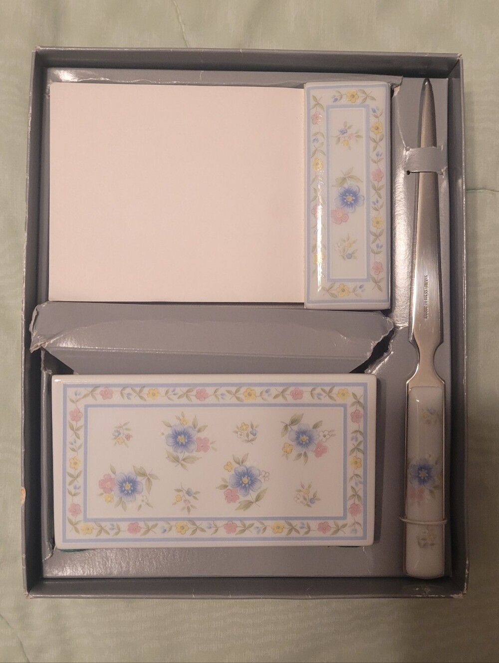Vintage Floral Porcelain Stationery & Letter Opener Desk Set